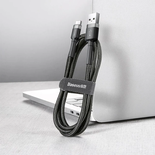Кабель Baseus Cafule USB-A to USB-C 3m Black/Grey (CATKLF-UG1) - Фото 5 Кабель Baseus Cafule USB-A to USB-C 3m Black/Grey (CATKLF-UG1) - зображення 5