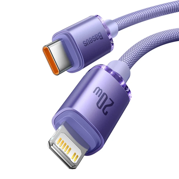 Кабель Baseus Crystal Shine USB-C to Lightning 1.2m Purple (CAJY000205) - Фото 2 Кабель Baseus Crystal Shine USB-C to Lightning 1.2m Purple (CAJY000205) - зображення 2