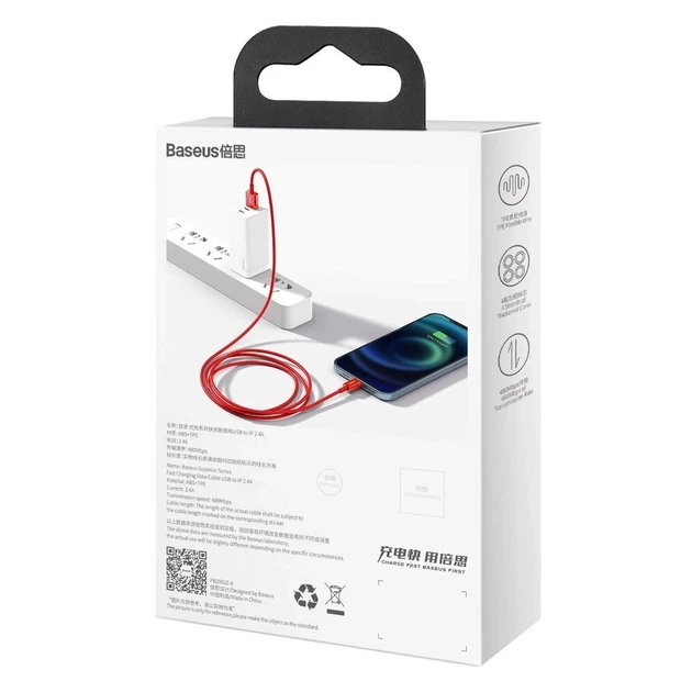 Кабель Baseus Superior Series Fast Charging USB-A to Lightning 1m Red (CALYS-A09) - Фото 6 Кабель Baseus Superior Series Fast Charging USB-A to Lightning 1m Red (CALYS-A09) - зображення 6