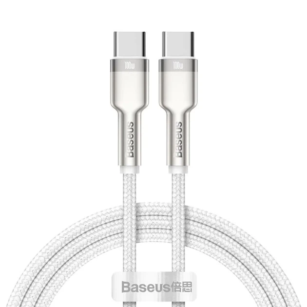 Кабель Baseus Cafule Metal Data Cable USB-C to USB-C 100W 1m White (CATLJK-C02) - Фото 1 Кабель Baseus Cafule Metal Data Cable USB-C to USB-C 100W 1m White (CATLJK-C02) - зображення 1