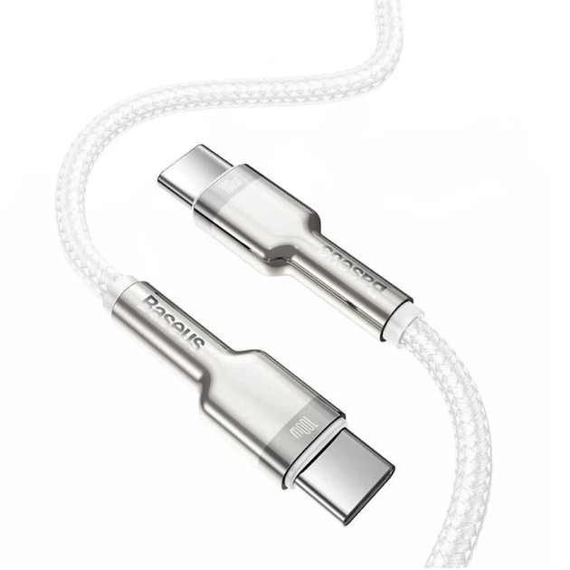 Кабель Baseus Cafule Metal Data Cable USB-C to USB-C 100W 1m White (CATLJK-C02) - Фото 3 Кабель Baseus Cafule Metal Data Cable USB-C to USB-C 100W 1m White (CATLJK-C02) - зображення 3