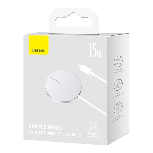 Беспроводное зарядное устройство Baseus Simple Mini 3 15W Silver with MagSafe (CCJJ040012) - Фото 5 Беспроводное зарядное устройство Baseus Simple Mini 3 15W Silver with MagSafe (CCJJ040012) - изображение 5