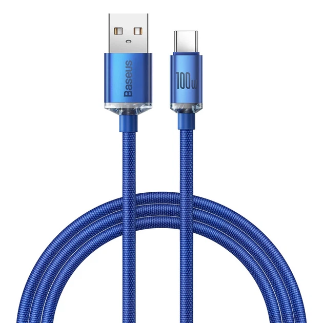 Кабель Baseus Crystal Shine USB-A to USB-C 1.2m Blue (CAJY000403) - Фото 1 Кабель Baseus Crystal Shine USB-A to USB-C 1.2m Blue (CAJY000403) - зображення 1