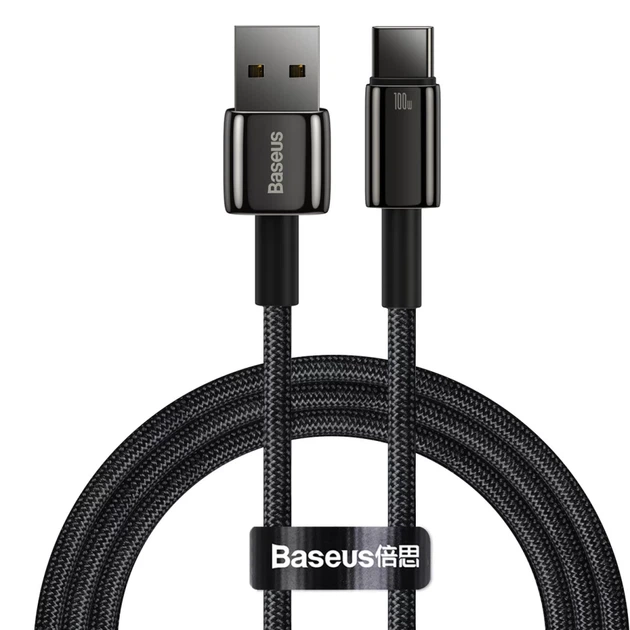 Кабель Baseus Tungsten Gold Fast Charging 100W USB-A to USB-C 1m Black (CAWJ000001) - Фото 1 Кабель Baseus Tungsten Gold Fast Charging 100W USB-A to USB-C 1m Black (CAWJ000001) - изображение 1