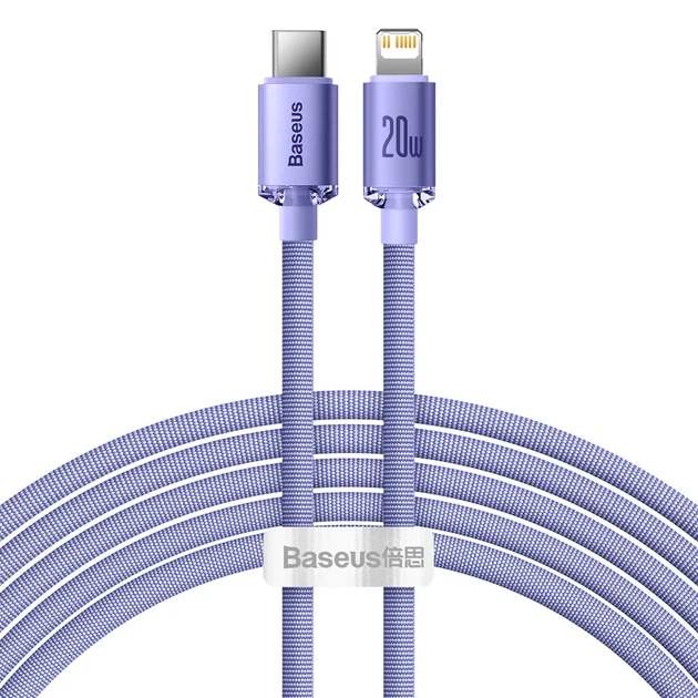 Кабель Baseus Crystal Shine USB-C to Lightning 2m Purple (CAJY000305) - Фото 1 Кабель Baseus Crystal Shine USB-C to Lightning 2m Purple (CAJY000305) - изображение 1