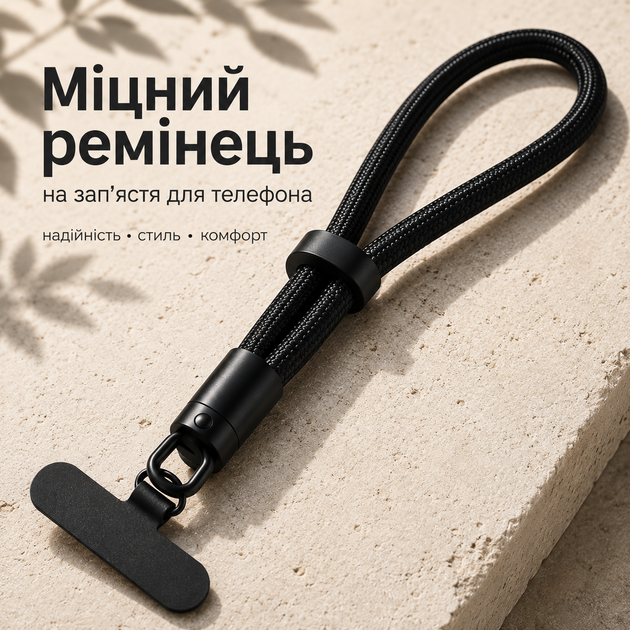 Ремешок на руку для телефона, Прочный шнурок для удобного держания телефона, черный - Фото 3 Ремешок на руку для телефона, Прочный шнурок для удобного держания телефона, черный - изображение 3