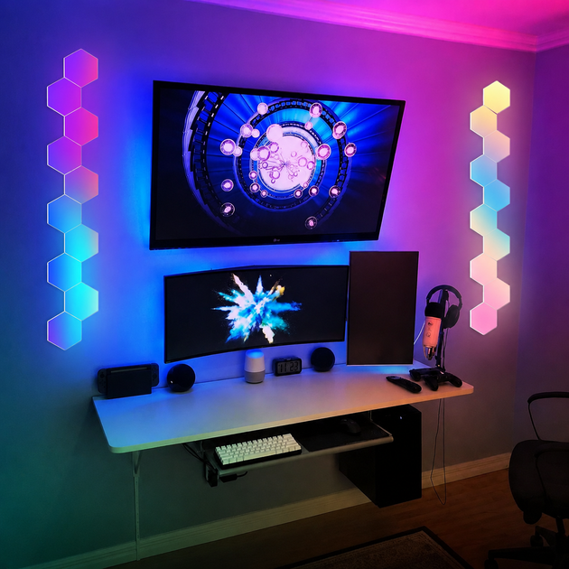 Настінні модульні Smart LED панелі соти LXQG01 RGBIC з Bluetooth та пультом набір 10 шт 65657 - зображення 8