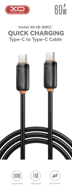 Кабель XO CB-300CC Shishi Shun Series Type-C-Type-C 27W Data Cable 1м чорний - изображение 2