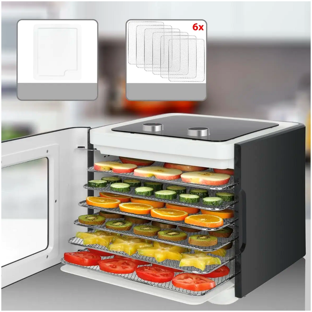 Сушилка для грибов овощей фруктов 6 секций 35-70 °C для кухни Clatronic HE0269 - изображение 8