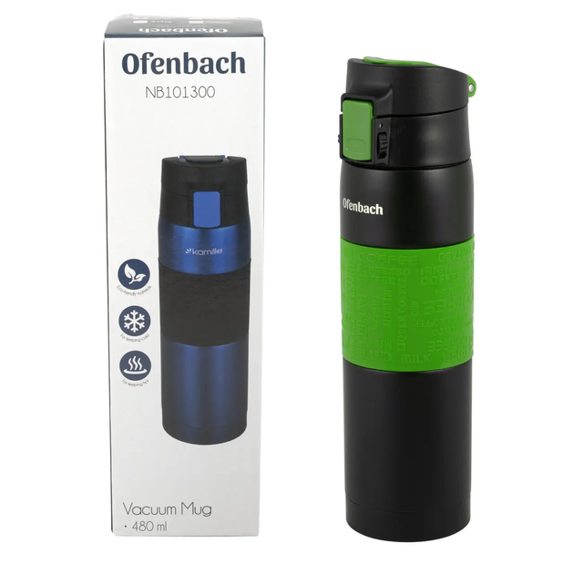 Термокружка Ofenbach NB-101300 480 мл зелёная из нержавеющей стали, герметичная, для кофе и чая - изображение 7