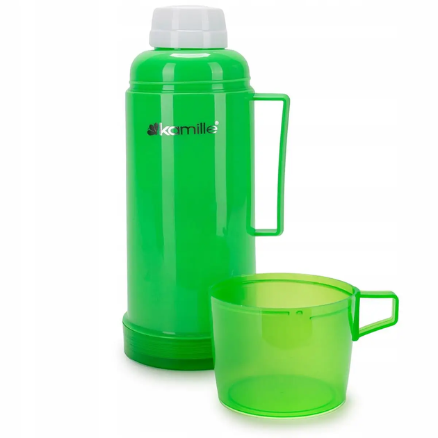 Термос Kamille KM-2071 600 мл пластиковый со стеклянной колбой с крышкой-чашкой зеленый - изображение 2