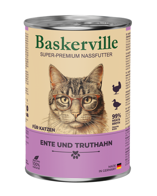 Консервований корм Baskerville Качка та індик для котів 400 г (4250231596650) - Фото 1 Консервований корм Baskerville Качка та індик для котів 400 г (4250231596650) - зображення 1