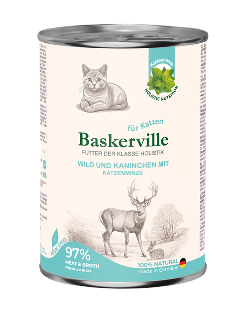 Консервований корм Baskerville Holistic Wild und Kaninchen Оленина з кроликом вологий корм для котів 400 г (4250231541865) - Фото 1 Консервований корм Baskerville Holistic Wild und Kaninchen Оленина з кроликом вологий корм для котів 400 г (4250231541865) - зображення 1