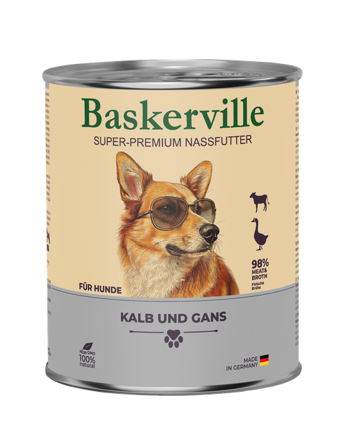 Консервований корм Baskerville Телятина та м'ясо гуски для собак 800 г (4250231598401) - Фото 1 Консервований корм Baskerville Телятина та м'ясо гуски для собак 800 г (4250231598401) - зображення 1
