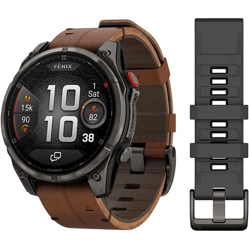 Смарт-годинник GARMIN Fenix 8 Pro 47mm AMOLED Carbon Gray DLC Titanium with Chestnut Leather Band (010-03198-40) - Фото 1 Смарт-годинник GARMIN Fenix 8 Pro 47mm AMOLED Carbon Gray DLC Titanium with Chestnut Leather Band (010-03198-40) - изображение 1