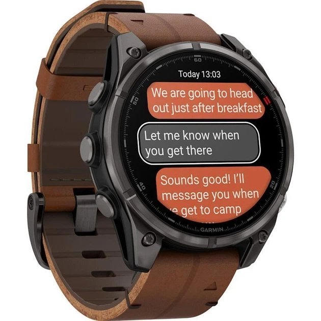 Смарт-годинник GARMIN Fenix 8 Pro 47mm AMOLED Carbon Gray DLC Titanium with Chestnut Leather Band (010-03198-40) - Фото 4 Смарт-годинник GARMIN Fenix 8 Pro 47mm AMOLED Carbon Gray DLC Titanium with Chestnut Leather Band (010-03198-40) - изображение 4