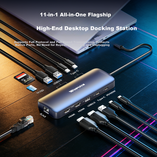 Док-станция Wopool Type-C с тремя дисплеями, двумя HDMI-выходами, USB-C Thunderbolt 4, расширитель экрана 4K60Hz для ноутбуков Apple Mac и Huawei. - Фото 5 Док-станция Wopool Type-C с тремя дисплеями, двумя HDMI-выходами, USB-C Thunderbolt 4, расширитель экрана 4K60Hz для ноутбуков Apple Mac и Huawei. - изображение 5