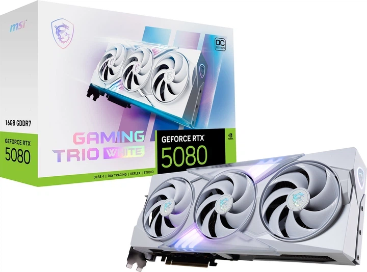 Відеокарта MSI PCI-Ex GeForce RTX 5080 GAMING TRIO OC WHITE 16GB GDDR7 (256bit) (2715/30000) (HDMI, 3 x DisplayPort) (RTX 5080 16G GAMING TRIO OC WHITE) - Фото 12 Відеокарта MSI PCI-Ex GeForce RTX 5080 GAMING TRIO OC WHITE 16GB GDDR7 (256bit) (2715/30000) (HDMI, 3 x DisplayPort) (RTX 5080 16G GAMING TRIO OC WHITE) - изображение 12