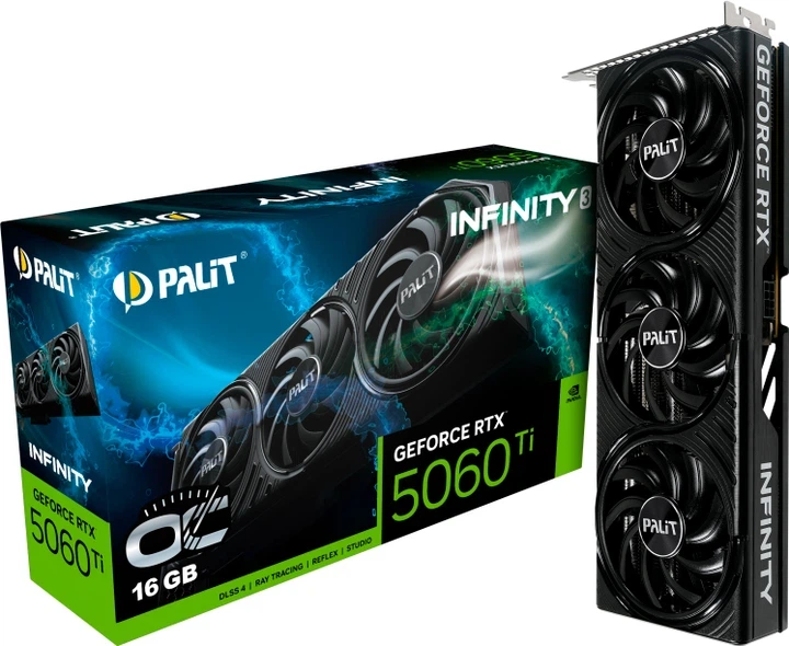 Відеокарта Palit PCI-Ex GeForce RTX 5060 Ti Infinity 3 OC 16GB GDDR7 (128bit) (2662/28000) (HDMI, 3 x DisplayPort) (NE7506TS19T1-GB2061S) - изображение 2