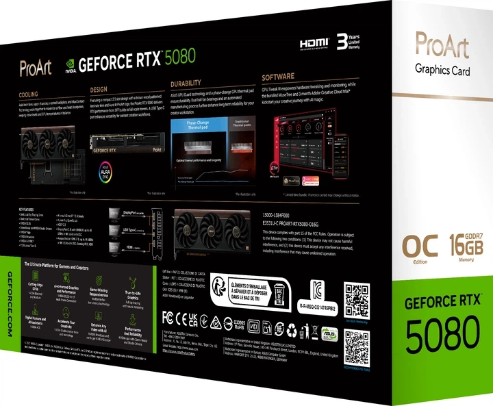 Відеокарта ASUS PCI-Ex GeForce RTX 5080 ProArt OC Edition 16GB GDDR7 (256bit) (2730/30000) (HDMI, 2 x DisplayPort, USB Type-C) (PROART-RTX5080-O16G) - Фото 2 Відеокарта ASUS PCI-Ex GeForce RTX 5080 ProArt OC Edition 16GB GDDR7 (256bit) (2730/30000) (HDMI, 2 x DisplayPort, USB Type-C) (PROART-RTX5080-O16G) - изображение 2