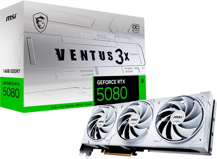 Відеокарта MSI PCI-Ex GeForce RTX 5080 VENTUS 3X OC WHITE 16GB GDDR7 (256bit) (2655/30000) (HDMI, 3 x DisplayPort) (RTX 5080 16G VENTUS 3X OC WHITE) - изображение 2