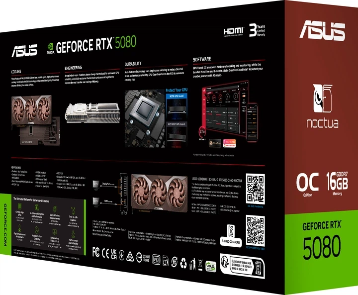 Відеокарта ASUS PCI-Ex GeForce RTX 5080 Noctua OC Edition 16GB GDDR7 (256bit) (2730/30000) (2 x HDMI, 3 x DisplayPort) (RTX5080-O16G-NOCTUA) - Фото 2 Відеокарта ASUS PCI-Ex GeForce RTX 5080 Noctua OC Edition 16GB GDDR7 (256bit) (2730/30000) (2 x HDMI, 3 x DisplayPort) (RTX5080-O16G-NOCTUA) - изображение 2