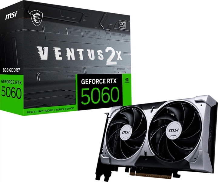 Відеокарта MSI PCI-Ex GeForce RTX 5060 VENTUS 2X OC 8GB GDDR7 (128bit) (2535/28000) (HDMI, 3 x DisplayPort) (RTX 5060 8G VENTUS 2X OC) - изображение 2