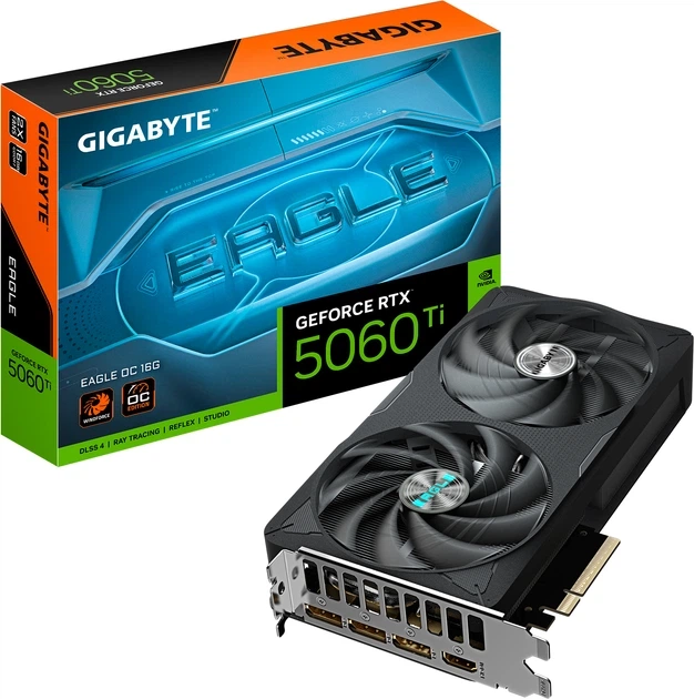 Відеокарта Gigabyte PCI-Ex GeForce RTX 5060 Ti EAGLE OC 16G 16GB GDDR7 (128bit) (2617/28000) (HDMI, 3 x DisplayPort) (GV-N506TEAGLE OC-16GD) - изображение 2