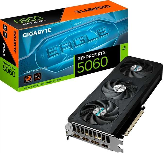 Відеокарта Gigabyte PCI-Ex GeForce RTX 5060 EAGLE MAX OC 8GB GDDR7 (128bit) (2550/28000) (HDMI, 3 x DisplayPort) (GV-N5060EAGLEMAX OC-8GD) - Фото 2 Відеокарта Gigabyte PCI-Ex GeForce RTX 5060 EAGLE MAX OC 8GB GDDR7 (128bit) (2550/28000) (HDMI, 3 x DisplayPort) (GV-N5060EAGLEMAX OC-8GD) - изображение 2