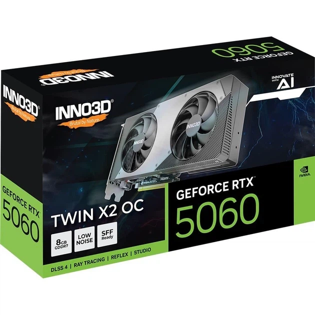 Відеокарта Inno3D RTX 5060 8GB TWIN X2 OC (N50602-08D7X-195070N) (GDDR7, 128 bit, PCI-E v5.0 x16) - Фото 2 Відеокарта Inno3D RTX 5060 8GB TWIN X2 OC (N50602-08D7X-195070N) (GDDR7, 128 bit, PCI-E v5.0 x16) - изображение 2