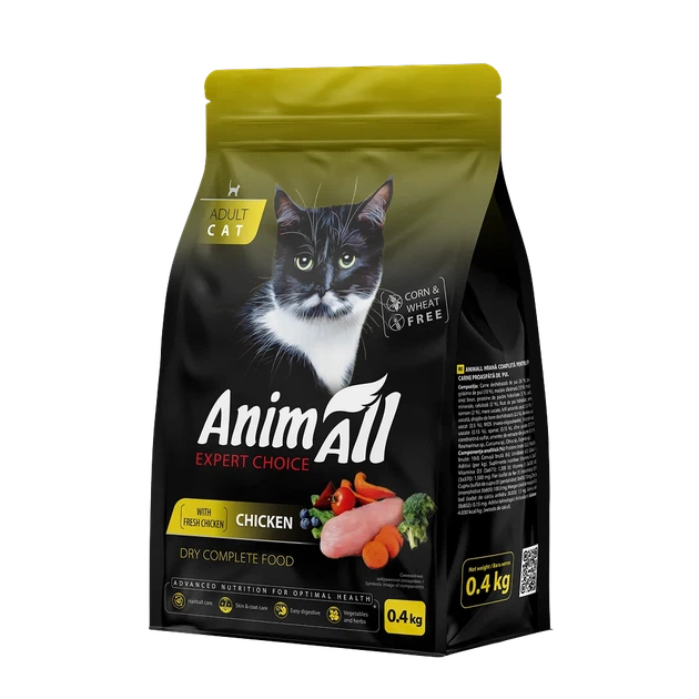 Повнораціонний сухий корм AnimAll для дорослих котів, зі свіжою куркою, 0.4 кг (5902706511635) - Фото 1 Повнораціонний сухий корм AnimAll для дорослих котів, зі свіжою куркою, 0.4 кг (5902706511635) - зображення 1