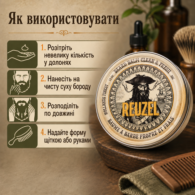Бальзам для бороды Reuzel Clean&Fresh Beard Balm 35 г увлажнение, смягчение, легкая фиксация и свежий аромат апельсина, эвкалипта - изображение 5