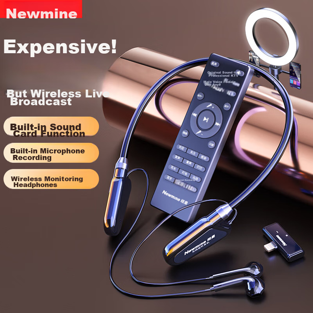 Гарнитура беспроводная Newmine C02 для стриминга, со звуковой картой и микрофоном, шейная, Bluetooth, для Android - изображение 4