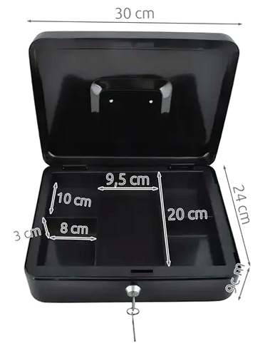 Копилка сейф металлическая для денег и документов 30x24x9 см черная Malatec HE1003 - Фото 2 Копилка сейф металлическая для денег и документов 30x24x9 см черная Malatec HE1003 - изображение 2