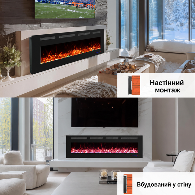 Электрокамин ультратонкий Royal Galaxy Slim 72 RB с обогревом, Wi-Fi управления, россыпными дровами, кристаллами, цветами пламени и подсветки наполнения, размер 1829x450x80 (EF72RB) - изображение 5