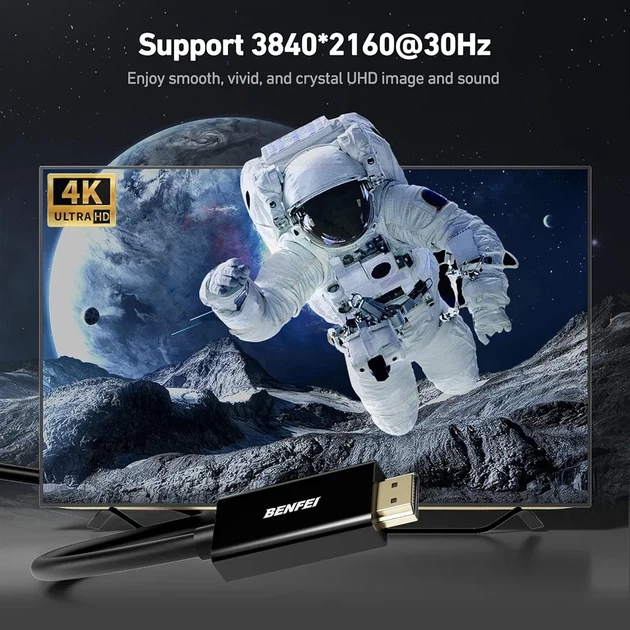 Кабель BENFEI DisplayPort (DP) – HDMI 1.8 м, 4K Ultra HD, позолоченные разъемы, черный - Фото 6 Кабель BENFEI DisplayPort (DP) – HDMI 1.8 м, 4K Ultra HD, позолоченные разъемы, черный - изображение 6