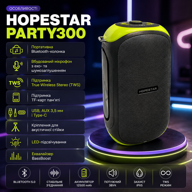 Мінідинамік Bluetooth HOPESTAR PARTY300 - зображення 4