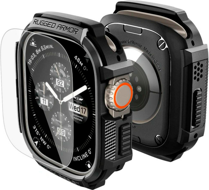 Etui Spigen Rugged Armor & Tempered do Apple Watch Ultra 1 / 2 / 3 (49mm) Black (8800283319217) - Zdjęcie 2 Etui Spigen Rugged Armor & Tempered do Apple Watch Ultra 1 / 2 / 3 (49mm) Black (8800283319217) - obraz 2