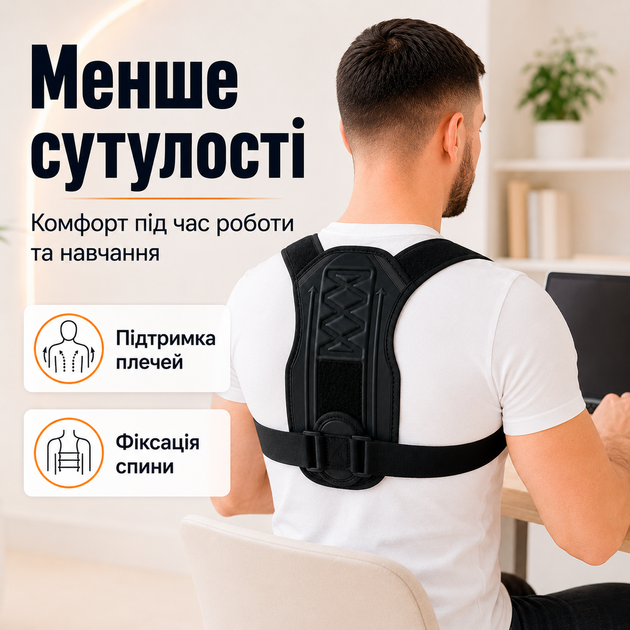 Коректор для постави М корсет для спини еластичний магнітний ортопедичний корсет для корекції постави FILLBOSS Black - зображення 2