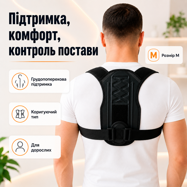 Коректор для постави М корсет для спини еластичний магнітний ортопедичний корсет для корекції постави FILLBOSS Black - зображення 5