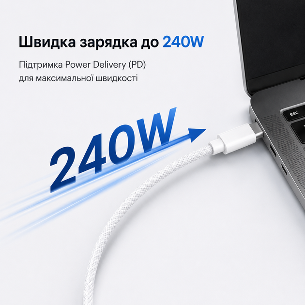 Кабель швидкої зарядки Type-C to Type-C 1 м USB-C плетений, Шнур для зарядки смартфона, планшета, ноутбука, навушників, павербанка - зображення 3