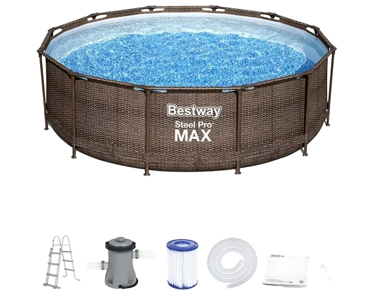 Каркасный бассейн 366x100 см с насосом и лестницей для дачи ротанг Bestway KT3563 - Фото 6 Каркасный бассейн 366x100 см с насосом и лестницей для дачи ротанг Bestway KT3563 - изображение 6