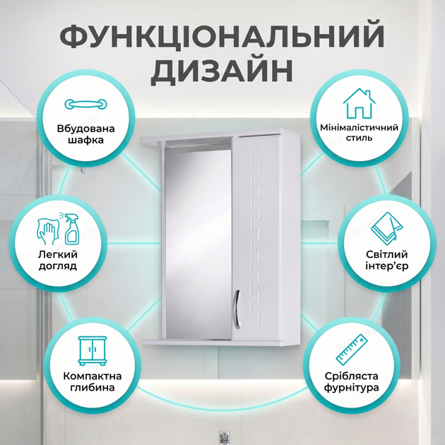 Зеркальный шкаф Алекса 60х18х72см для ванной косметики правое открывание настенный зеркало с полкой белый - изображение 2