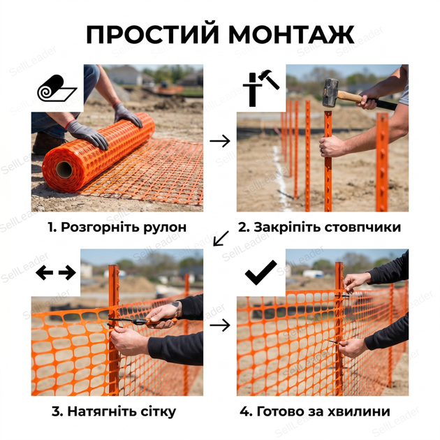 Сигнальная сетка Мастер 1×50м ячейка 90х45мм аварийная для ограждения стройплощадки барьерная оранжевая - Фото 8 Сигнальная сетка Мастер 1×50м ячейка 90х45мм аварийная для ограждения стройплощадки барьерная оранжевая - изображение 8