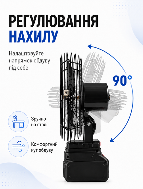 Вентилятор настольный аккумуляторный Megatop 8" 21V с двумя АКБ и функцией Powerbank - Фото 2 Вентилятор настольный аккумуляторный Megatop 8" 21V с двумя АКБ и функцией Powerbank - изображение 2