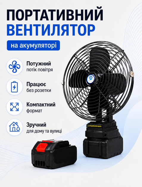 Вентилятор настольный аккумуляторный Megatop 8" 21V с двумя АКБ и функцией Powerbank - Фото 5 Вентилятор настольный аккумуляторный Megatop 8" 21V с двумя АКБ и функцией Powerbank - изображение 5