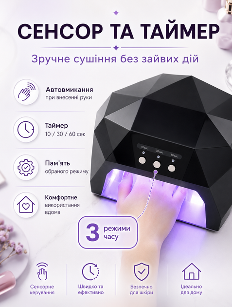 Лампа для маникюра профессиональная SUN LED+CCFL 36W гибридная с сенсором Черная - Фото 2 Лампа для маникюра профессиональная SUN LED+CCFL 36W гибридная с сенсором Черная - изображение 2