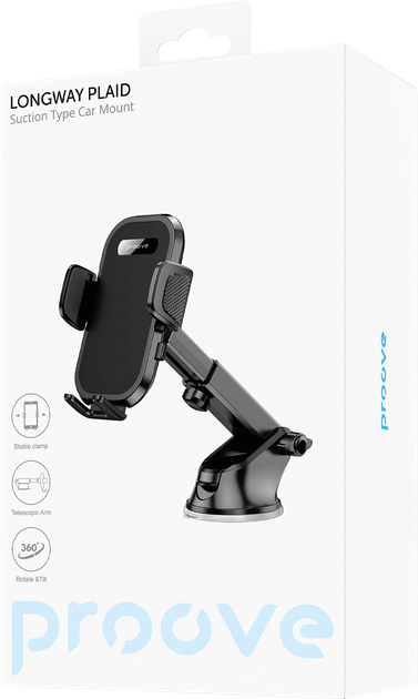 Автодержатель для телефона Proove Longway Plaid Suction Type Car Mount Black (484050001) - изображение 11