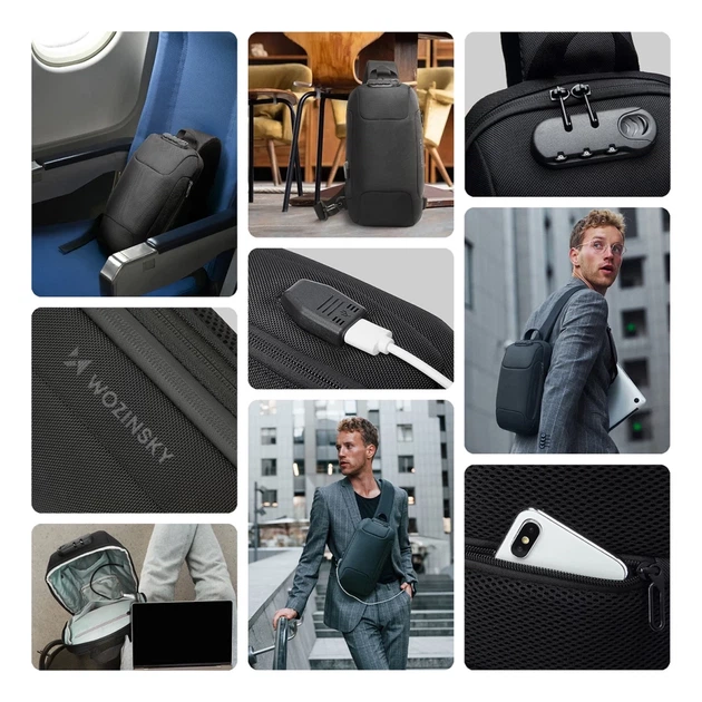 Рюкзак Wozinsky Premium на одно плечо антивор с органайзером и USB Black (5907769372186) - изображение 2