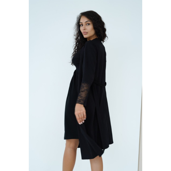 Халат для вагітних та годуючих матусь Soft&Lace, розмір M (46), Чорний - Фото 1 Халат для вагітних та годуючих матусь Soft&Lace, розмір M (46), Чорний - изображение 1